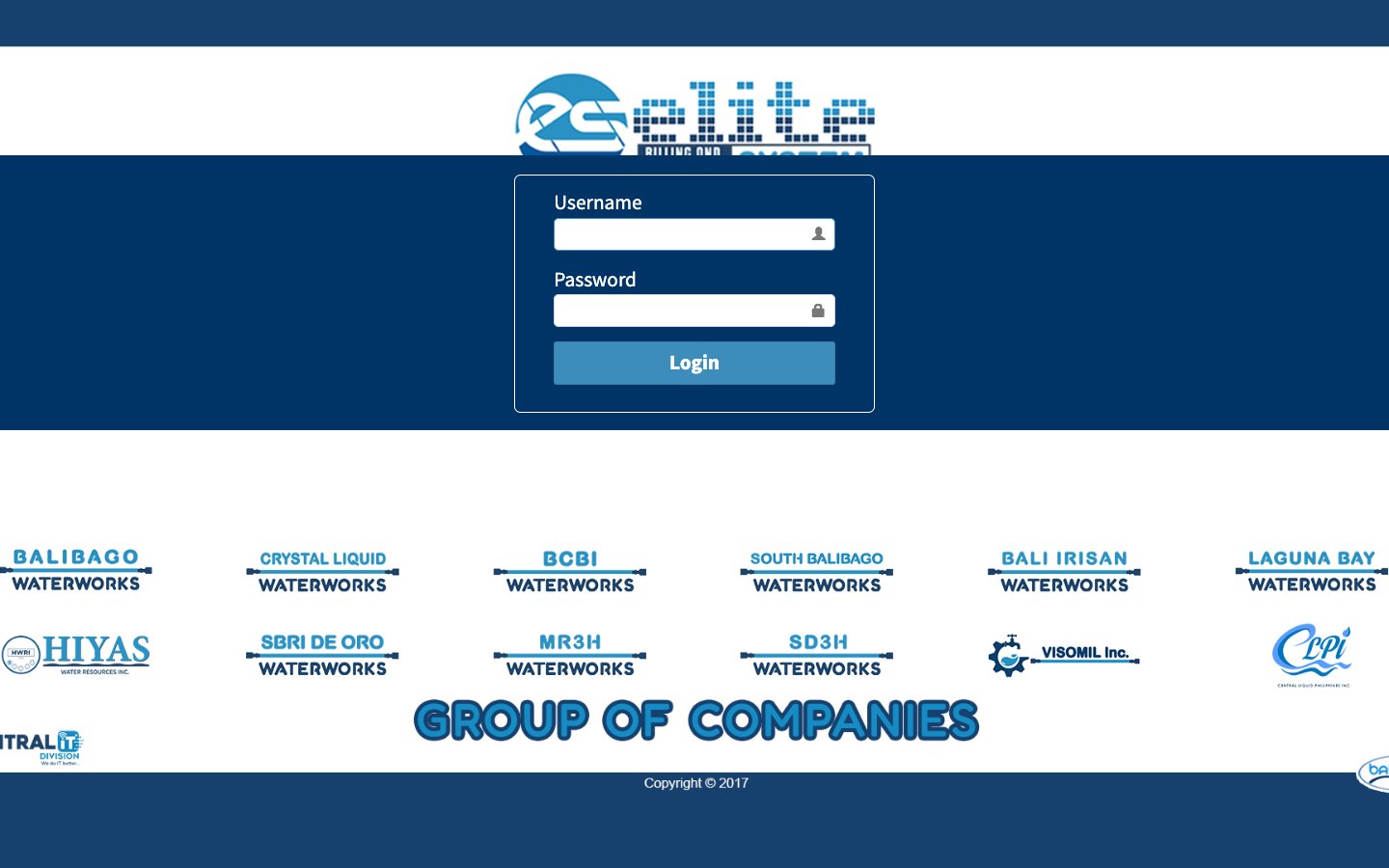 Elite Billing System secure login screen