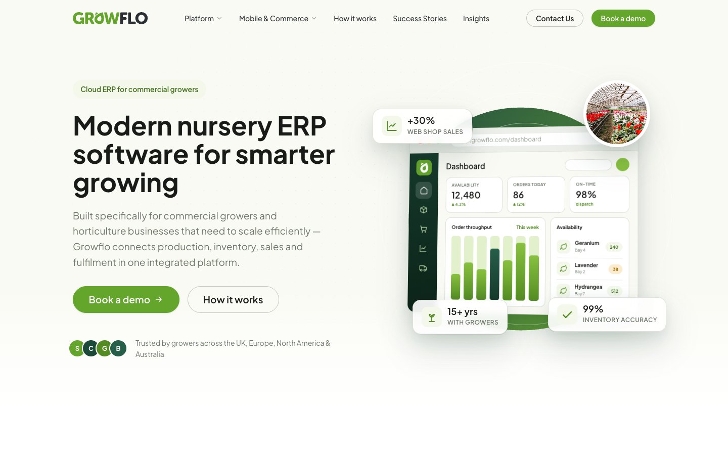 Growflo modern nursery ERP software homepage